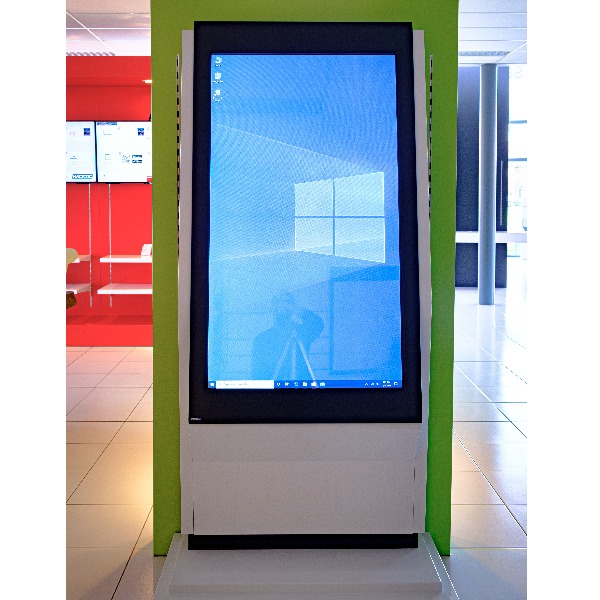 Indoor touchscreen kiosk 55" display tilted