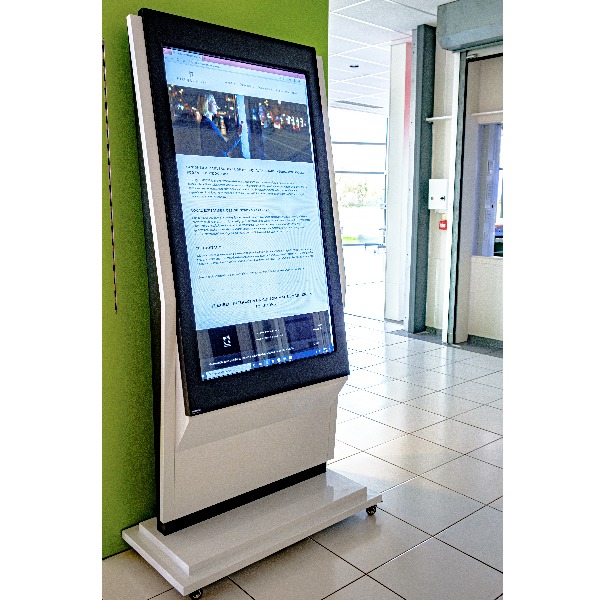 Indoor touchscreen kiosk 55" display tilted